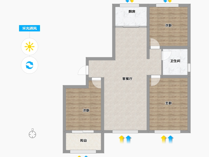 河北省-沧州市-明珠2号院-84.86-户型库-采光通风