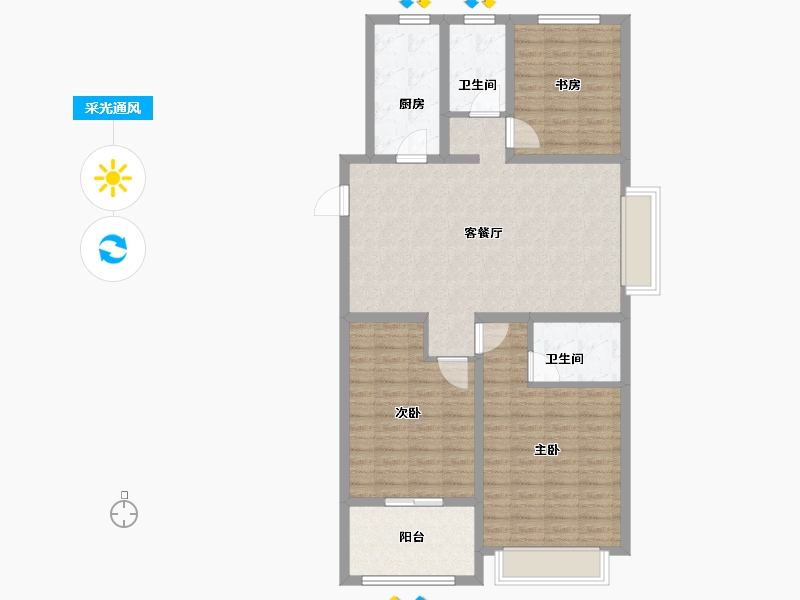 山东省-聊城市-精诚中央华府-104.80-户型库-采光通风