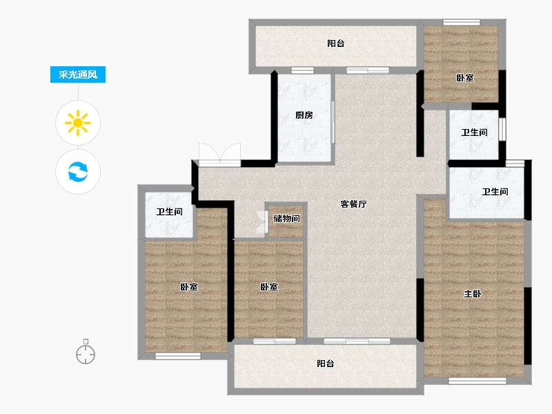 河南省-周口市-昌建·外滩壹号-128.90-户型库-采光通风