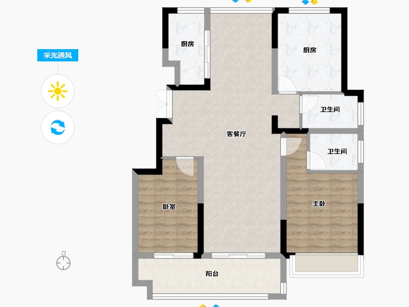 安徽省-芜湖市-龙港·壹号院-95.22-户型库-采光通风