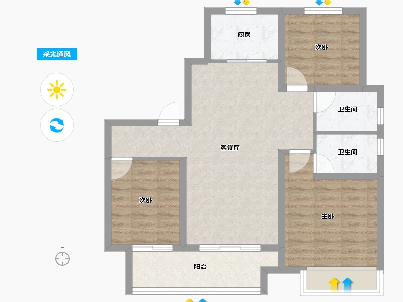 河北省-沧州市-宏宇海棠湾-75.95-户型库-采光通风