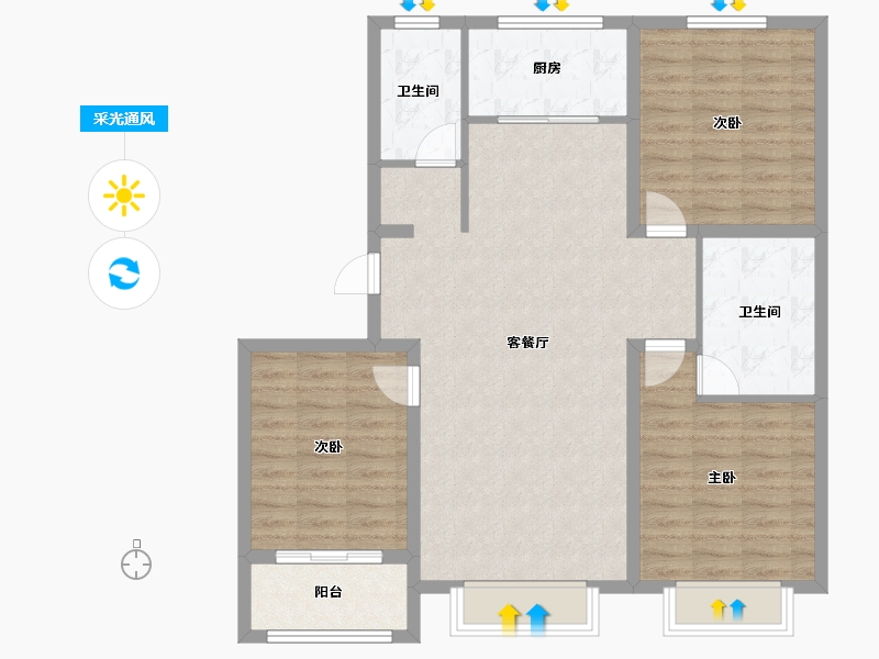 河北省-沧州市-古驿家园-100.96-户型库-采光通风