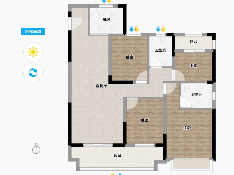 湖北省-黄冈市-中梁·九号院-111.21-户型库-采光通风