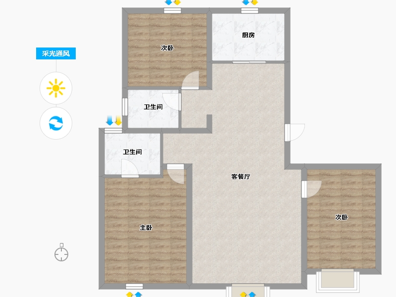 内蒙古自治区-呼和浩特市-中南璞樾府-108.00-户型库-采光通风