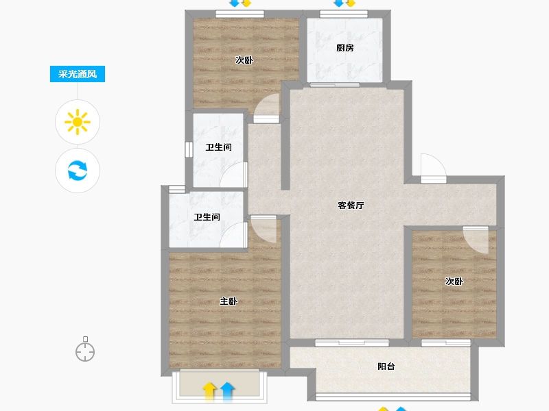 河北省-沧州市-宏宇海棠湾-85.37-户型库-采光通风