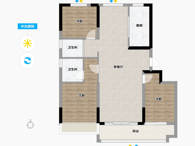 河北省-沧州市-沧州碧桂园凤凰城-91.97-户型库-采光通风