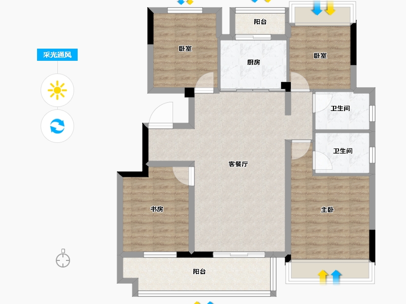 湖北省-黄冈市-中梁·九号院-106.40-户型库-采光通风