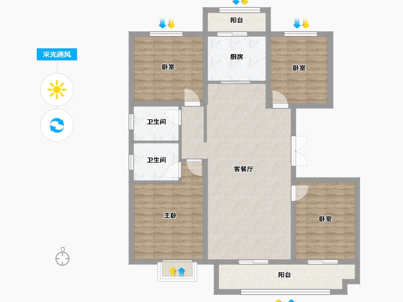 内蒙古自治区-包头市-中梁首府壹号院-113.21-户型库-采光通风