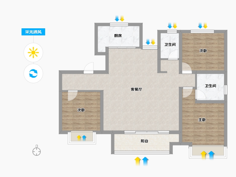 河北省-沧州市-宏宇海棠湾-97.35-户型库-采光通风