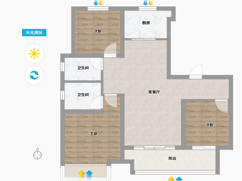 河北省-沧州市-宏宇海棠湾-76.08-户型库-采光通风