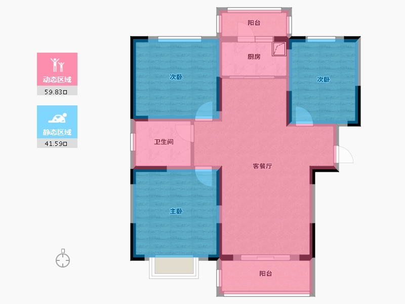 安徽省-安庆市-桐城公馆B区-95.66-户型库-动静分区