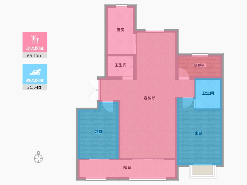 宁夏回族自治区-吴忠市-和府丽景河畔-88.97-户型库-动静分区