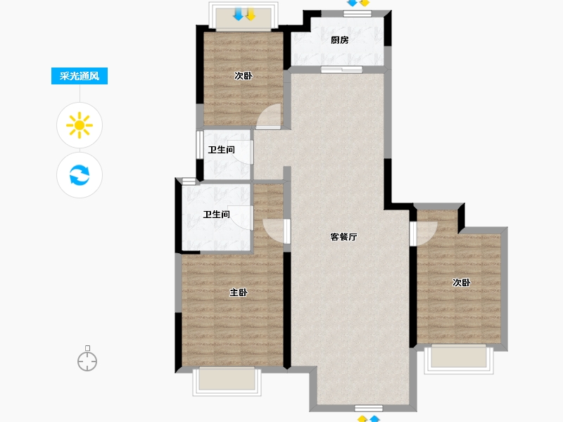 安徽省-淮北市-中房·翡翠岛-104.32-户型库-采光通风