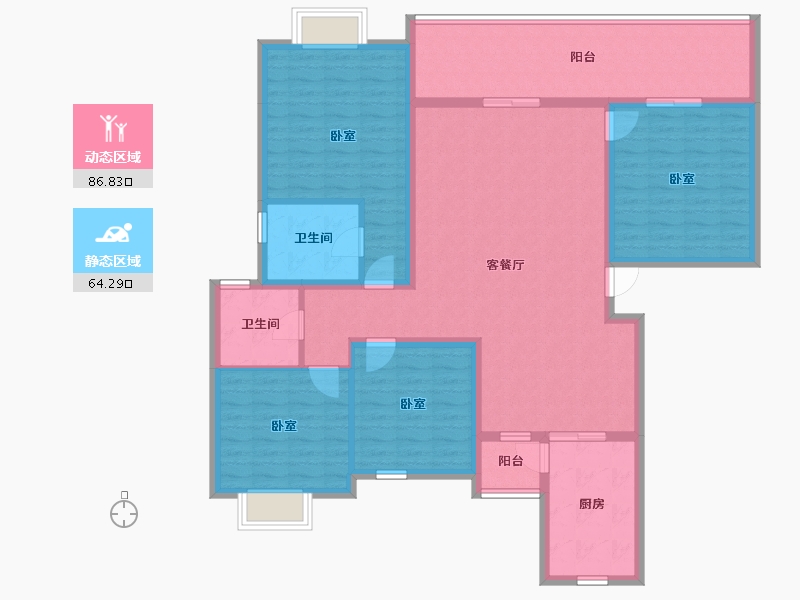 陕西省-安康市-国江源新都-136.28-户型库-动静分区