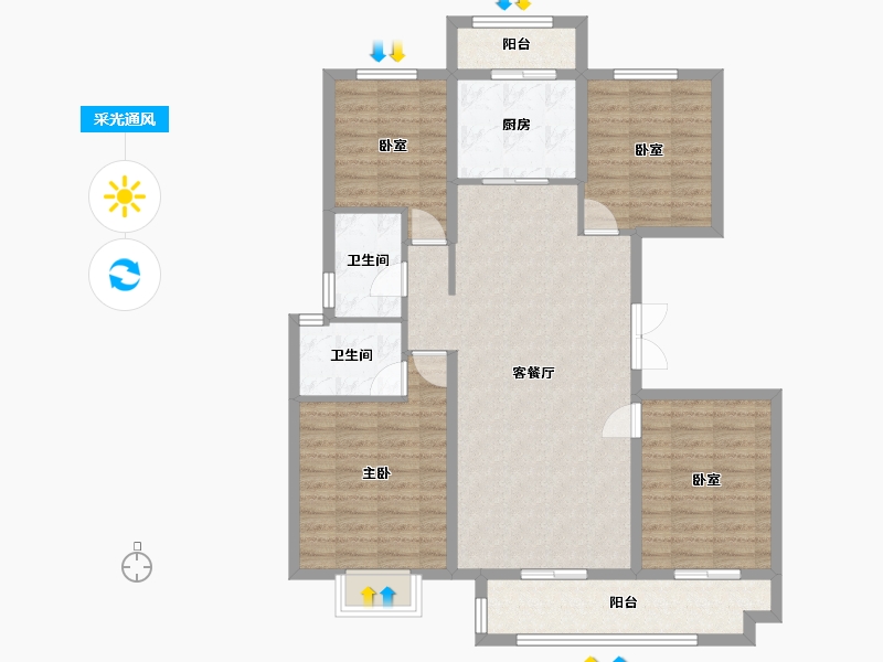 内蒙古自治区-包头市-中梁首府壹号院-105.50-户型库-采光通风