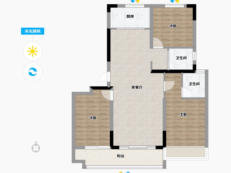 河北省-沧州市-沧州碧桂园凤凰城-90.97-户型库-采光通风