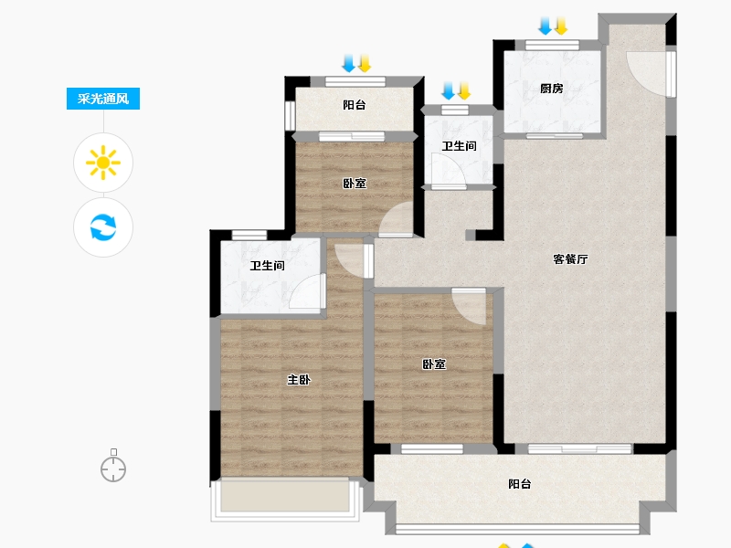 湖北省-黄冈市-中梁·九号院-96.80-户型库-采光通风