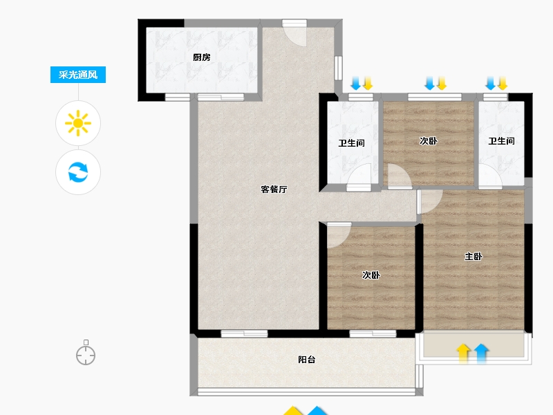 湖南省-常德市-石门星河汇爱琴海-92.80-户型库-采光通风