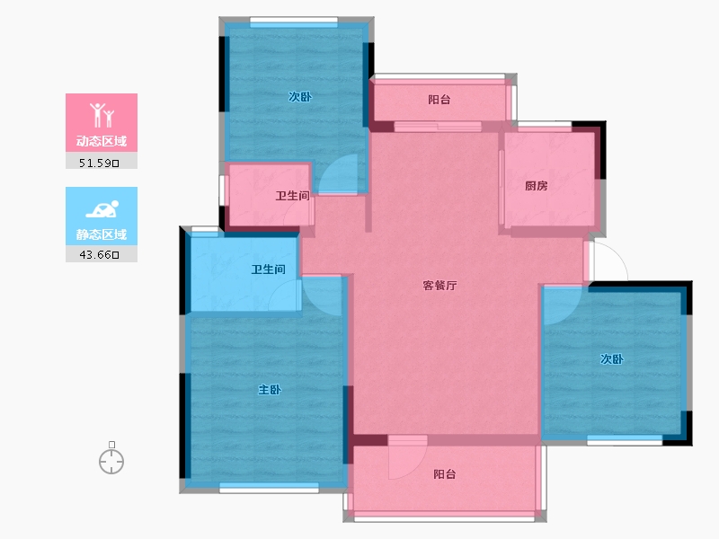 湖北省-咸宁市-鹏成·翰林府-84.95-户型库-动静分区