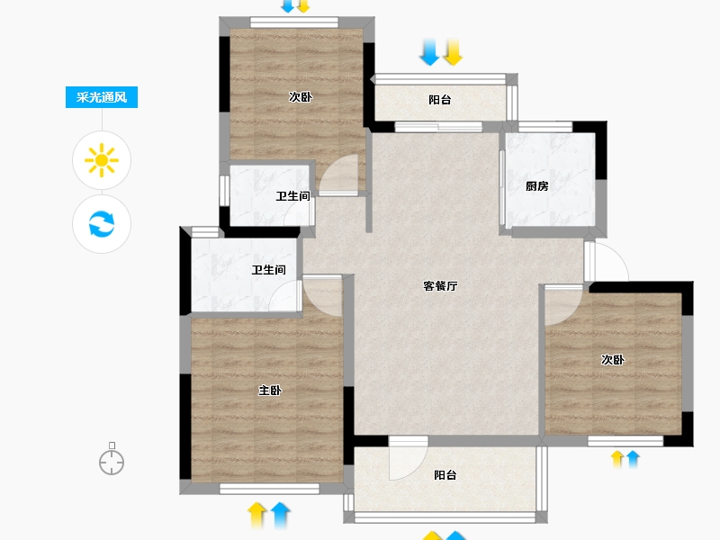 湖北省-咸宁市-鹏成·翰林府-84.95-户型库-采光通风