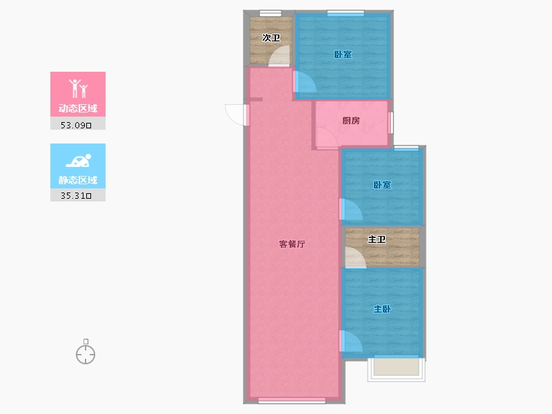 辽宁省-朝阳市-亚琦朝阳学府里-88.80-户型库-动静分区