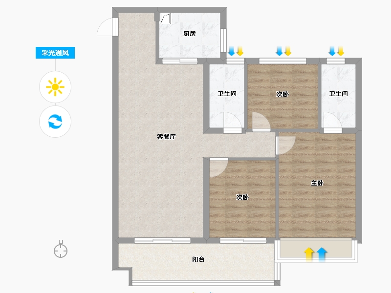 河南省-洛阳市-碧桂园-93.00-户型库-采光通风