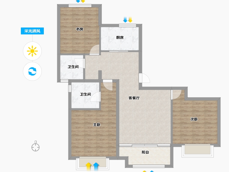 河北省-沧州市-御湖上院-91.67-户型库-采光通风