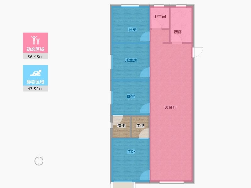 辽宁省-朝阳市-亚琦朝阳学府里-98.40-户型库-动静分区