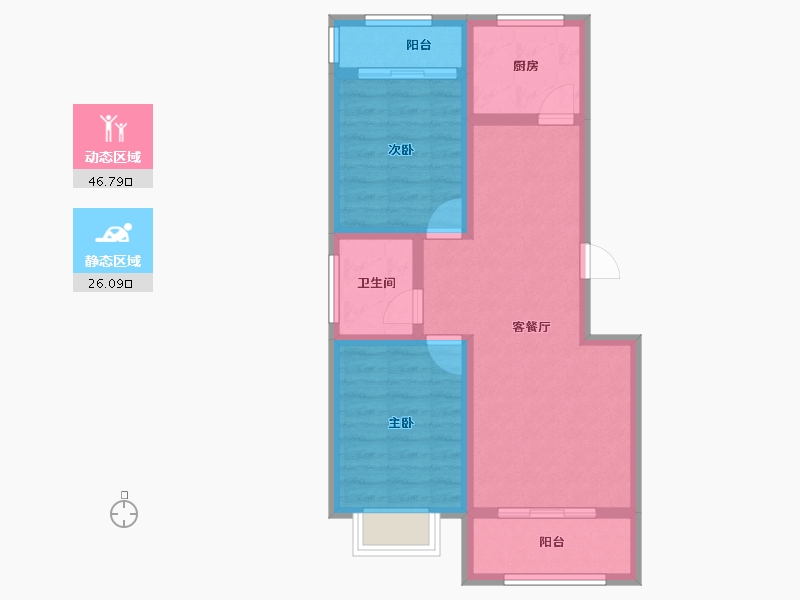 陕西省-咸阳市-华宇·壹号公馆-64.30-户型库-动静分区