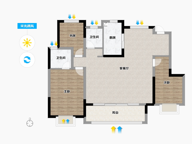 安徽省-阜阳市-新城云昱东方-103.20-户型库-采光通风