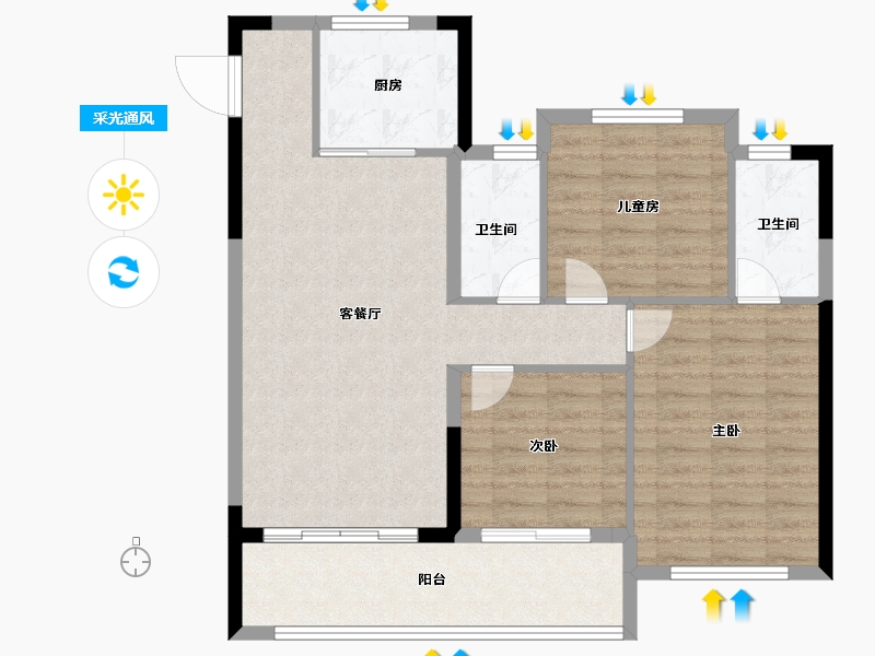 福建省-宁德市-周宁碧桂园·珑悦观邸-88.00-户型库-采光通风