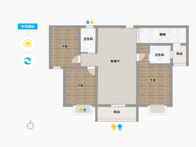 山西省-运城市-金鑫·滨湖一号-95.51-户型库-采光通风