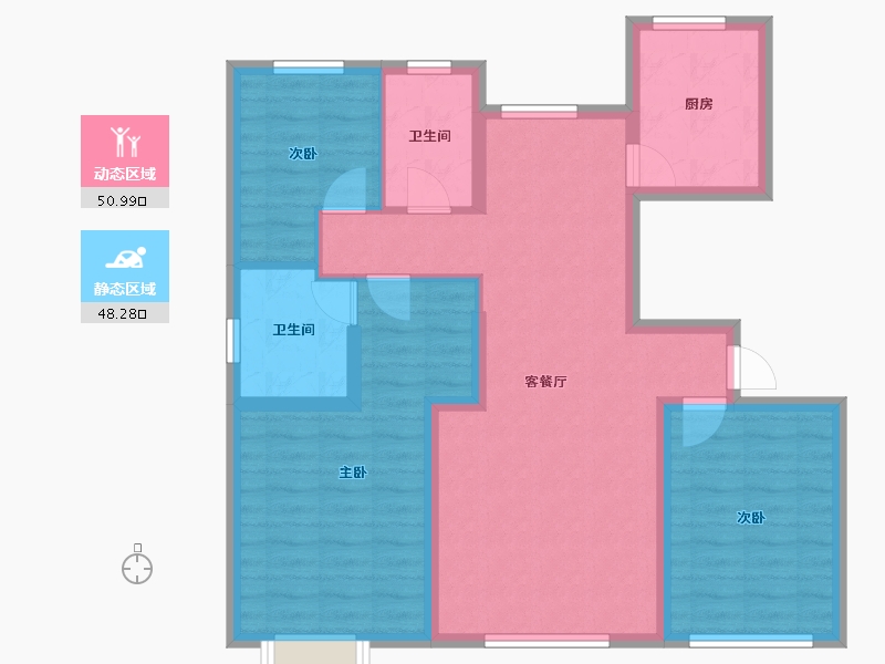 内蒙古自治区-通辽市-万华幸福里-88.31-户型库-动静分区