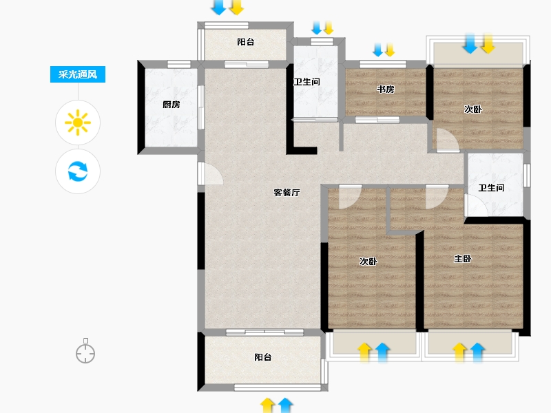 湖南省-常德市-石门星河汇爱琴海-103.60-户型库-采光通风