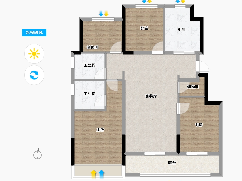 浙江省-温州市-保利大国璟-103.00-户型库-采光通风