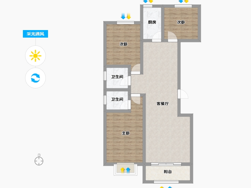 陕西省-咸阳市-华宇·壹号公馆-83.95-户型库-采光通风