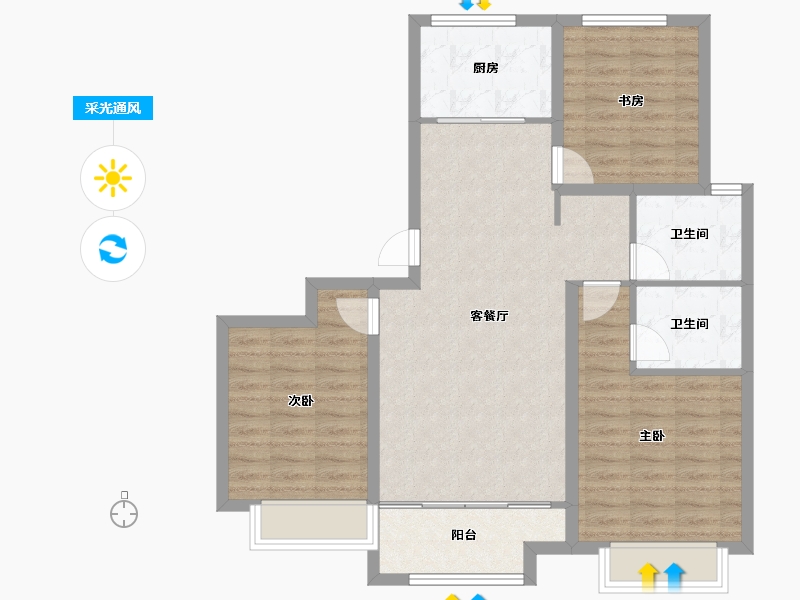 河北省-沧州市-御湖上院-88.86-户型库-采光通风