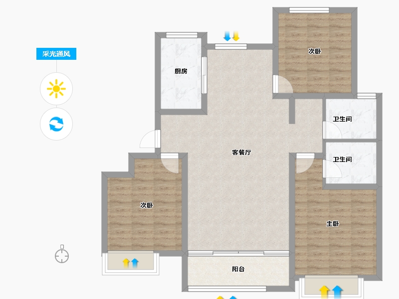 河北省-沧州市-御湖上院-100.76-户型库-采光通风