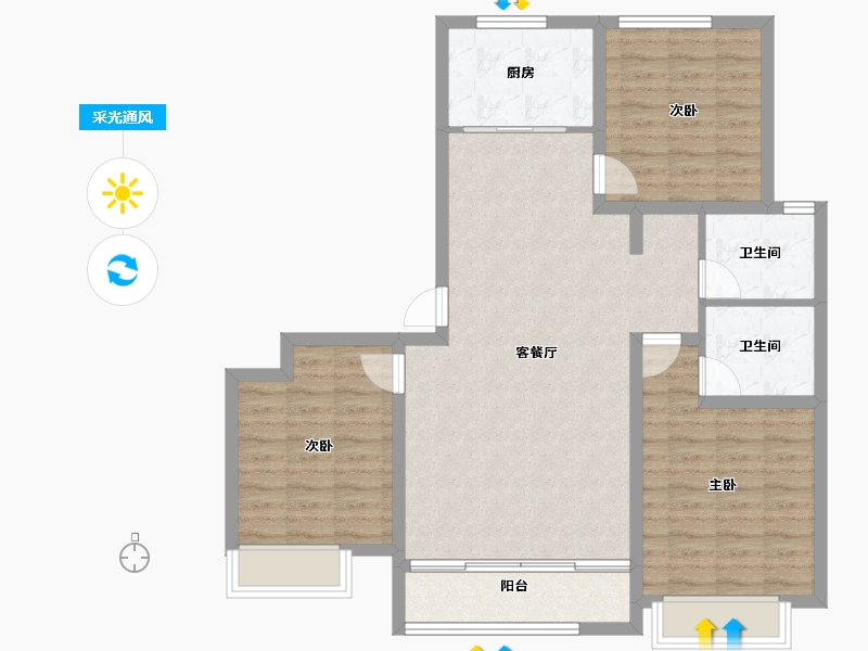 河北省-沧州市-御湖上院-95.96-户型库-采光通风