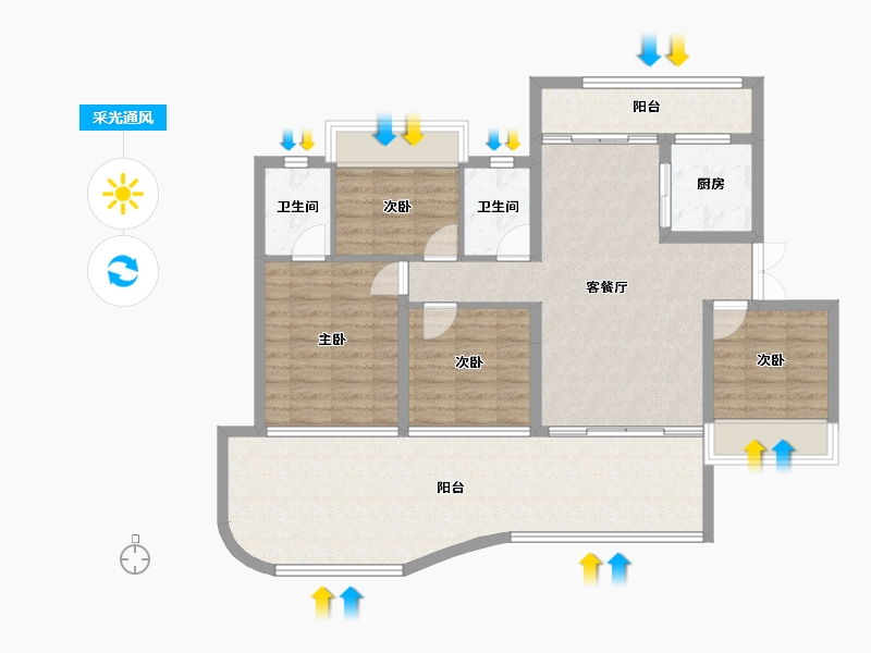 四川省-宜宾市-鑫洋·金域天辰-107.65-户型库-采光通风