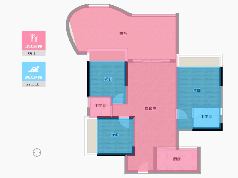 四川省-宜宾市-鑫洋·金域天辰-90.30-户型库-动静分区