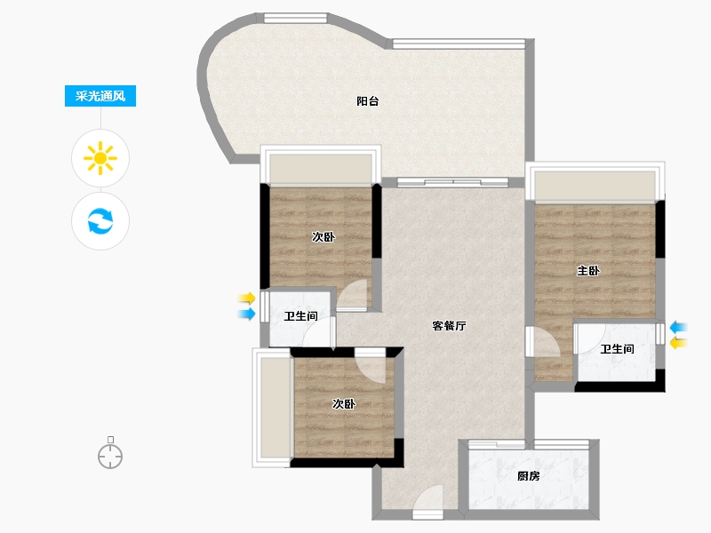 四川省-宜宾市-鑫洋·金域天辰-90.30-户型库-采光通风