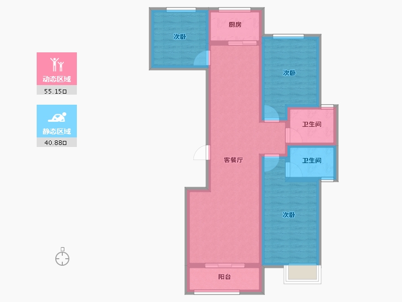 陕西省-咸阳市-华宇·壹号公馆-84.63-户型库-动静分区