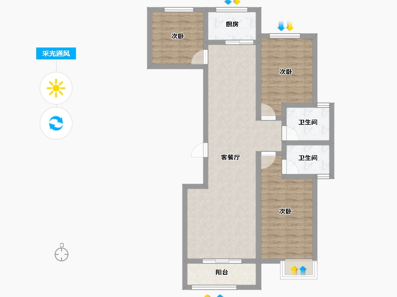 陕西省-咸阳市-华宇·壹号公馆-84.63-户型库-采光通风