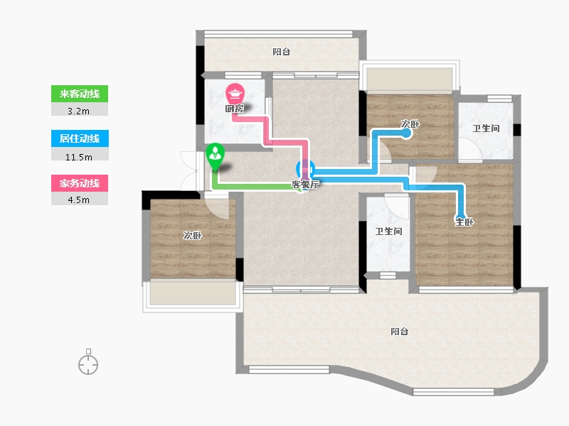 四川省-宜宾市-鑫洋·金域天辰-95.56-户型库-动静线