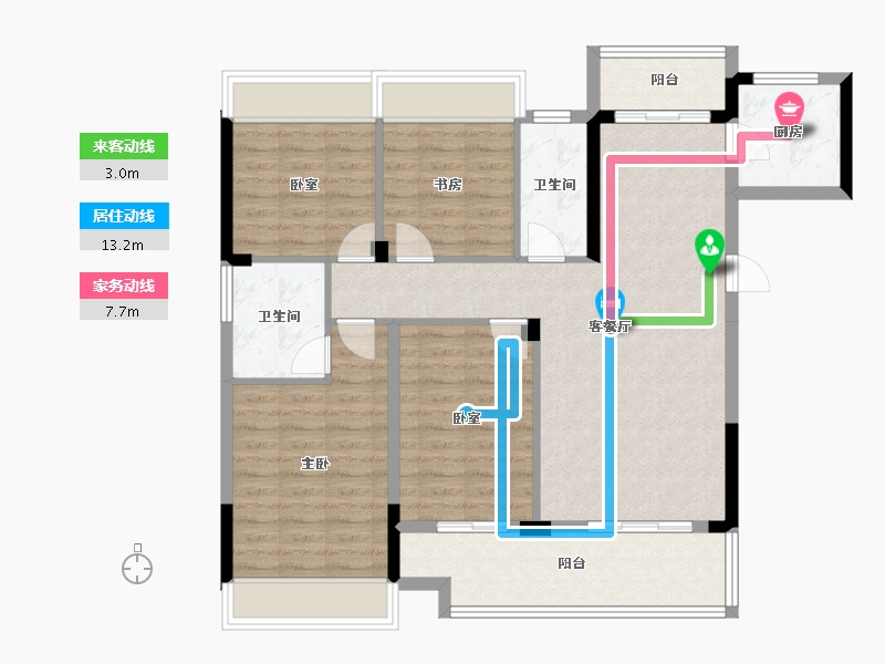 湖北省-黄冈市-罗田泰禾富·凤凰府-105.45-户型库-动静线