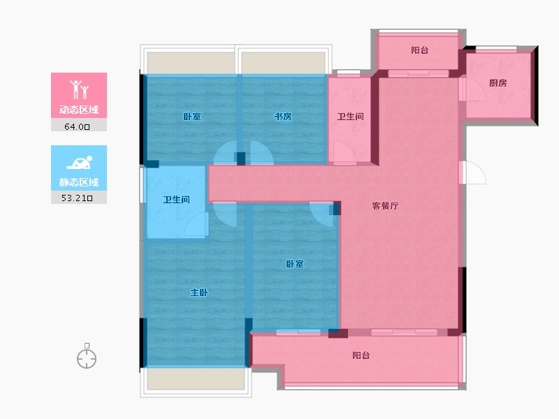 湖北省-黄冈市-罗田泰禾富·凤凰府-105.45-户型库-动静分区