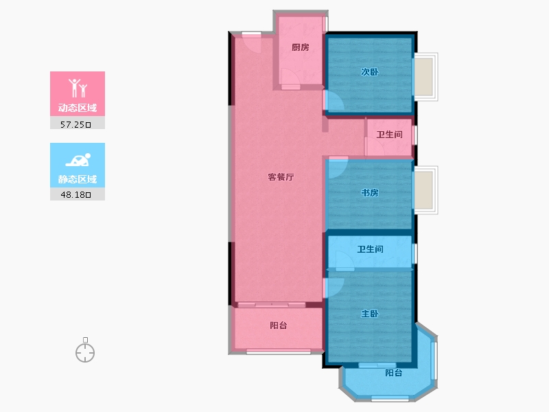 云南省-昆明市-金泰国际Ⅲ期名门-93.37-户型库-动静分区