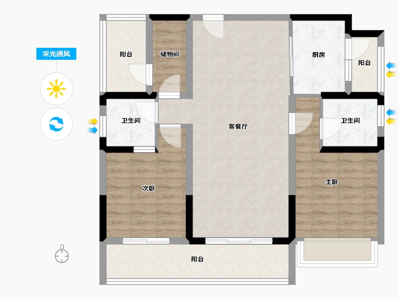 广东省-河源市-碧桂园凤凰台-84.02-户型库-采光通风