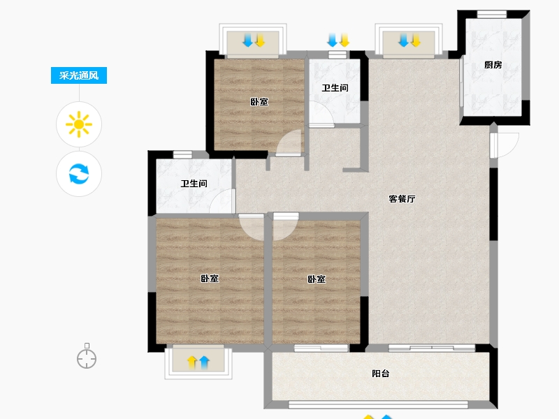 湖北省-黄冈市-城投·竹湖朗阅-96.64-户型库-采光通风